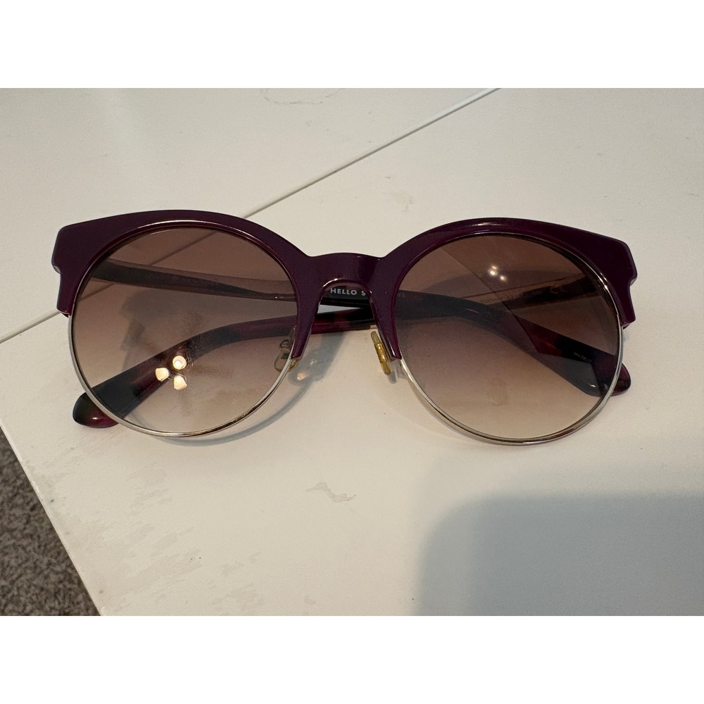 Kate Spade Hello Sunshine Dark Purple Gold Round Gradient Cat Eye Sunglasses - Picture 3 of 15